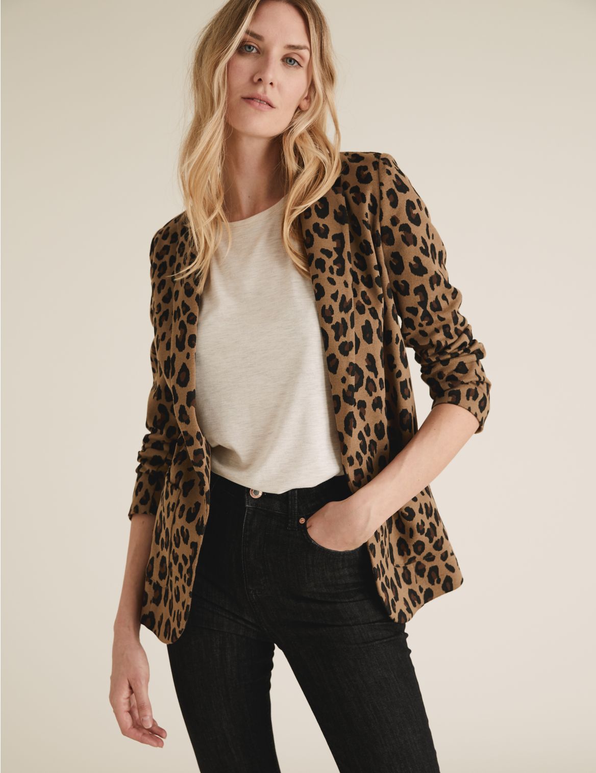 Jersey Relaxed Animal Print Blazer brown