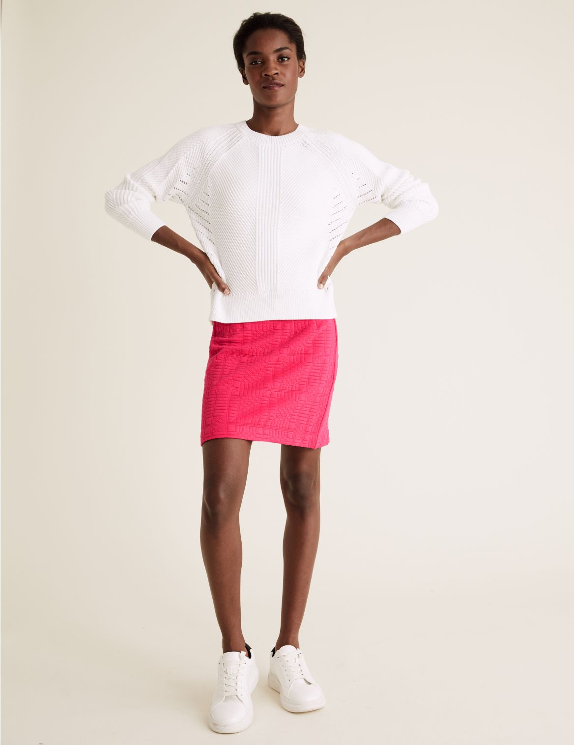 Jersey Textured Mini A-Line Skirt pink