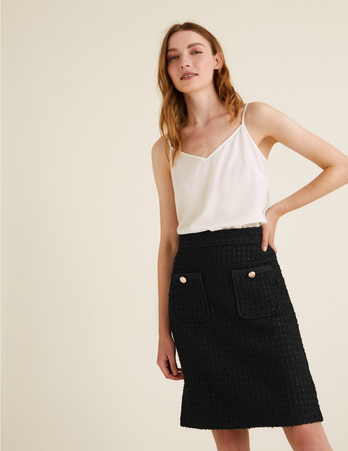 Wool Tweed Textured Mini A-Line Skirt black