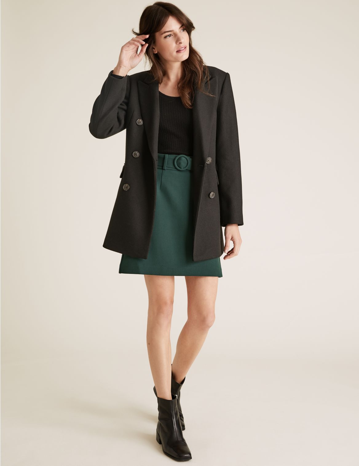 Belted Mini A-Line Skirt green