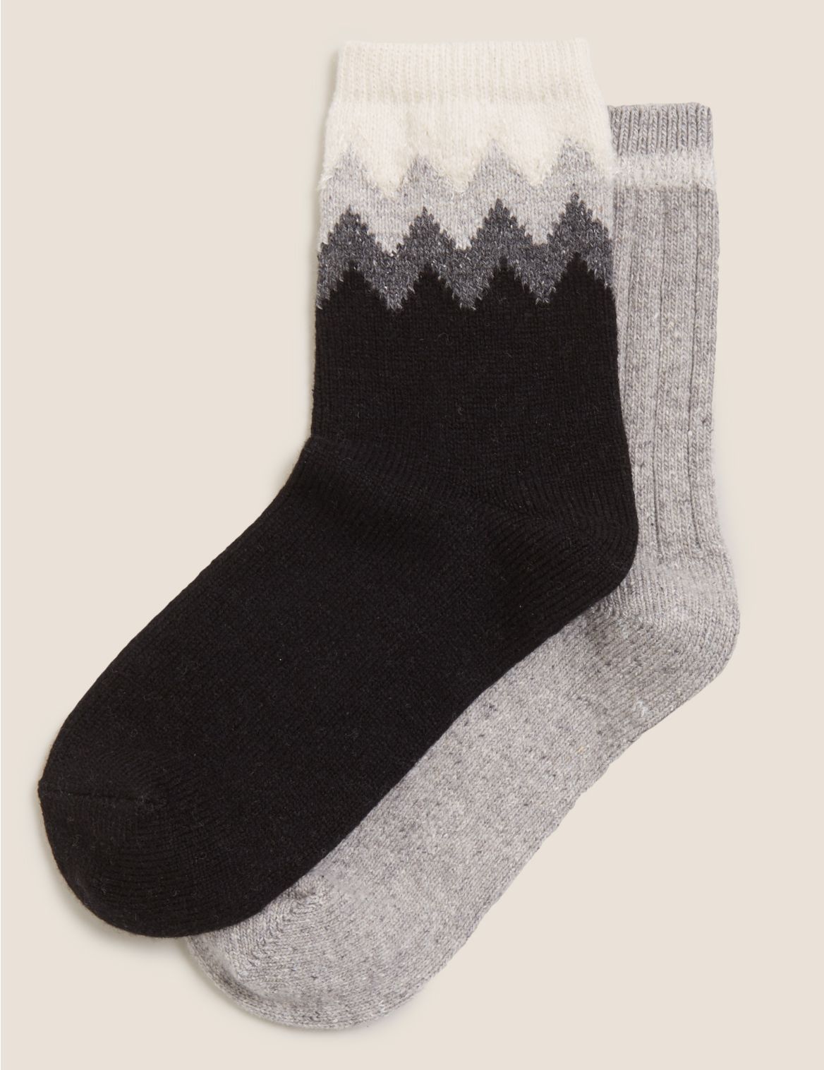 2pk Chevron Thermal Ankle High Socks grey