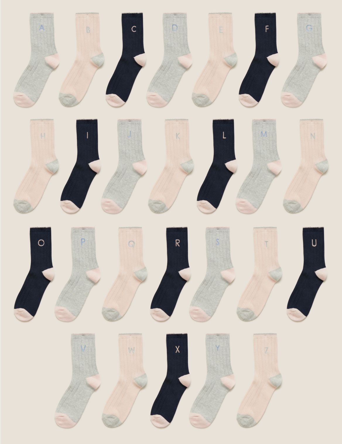 Cotton Alphabet Ankle High Socks multi-coloured
