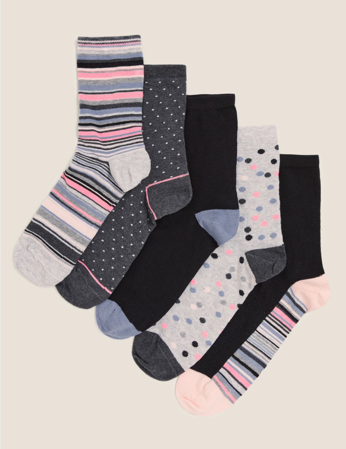 5pk Cotton Ankle High Socks grey