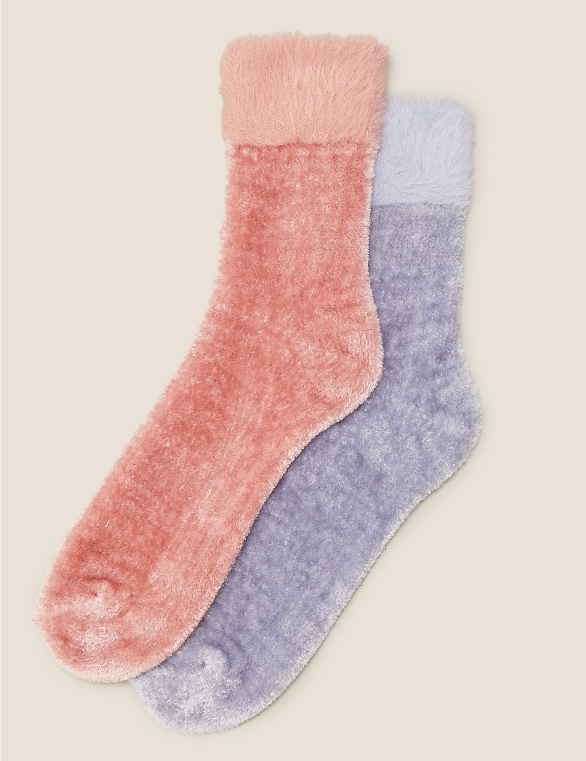 2pk Velvet Ankle High Socks pink