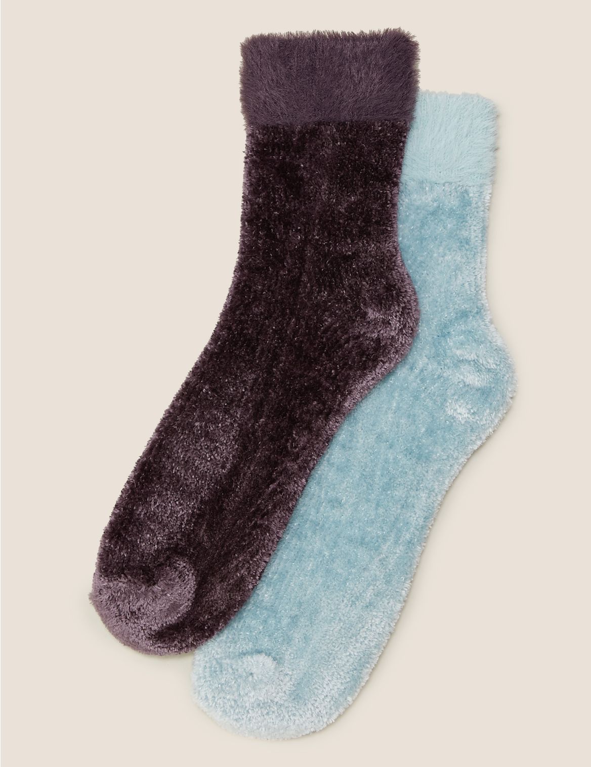 2pk Velvet Ankle High Socks grey