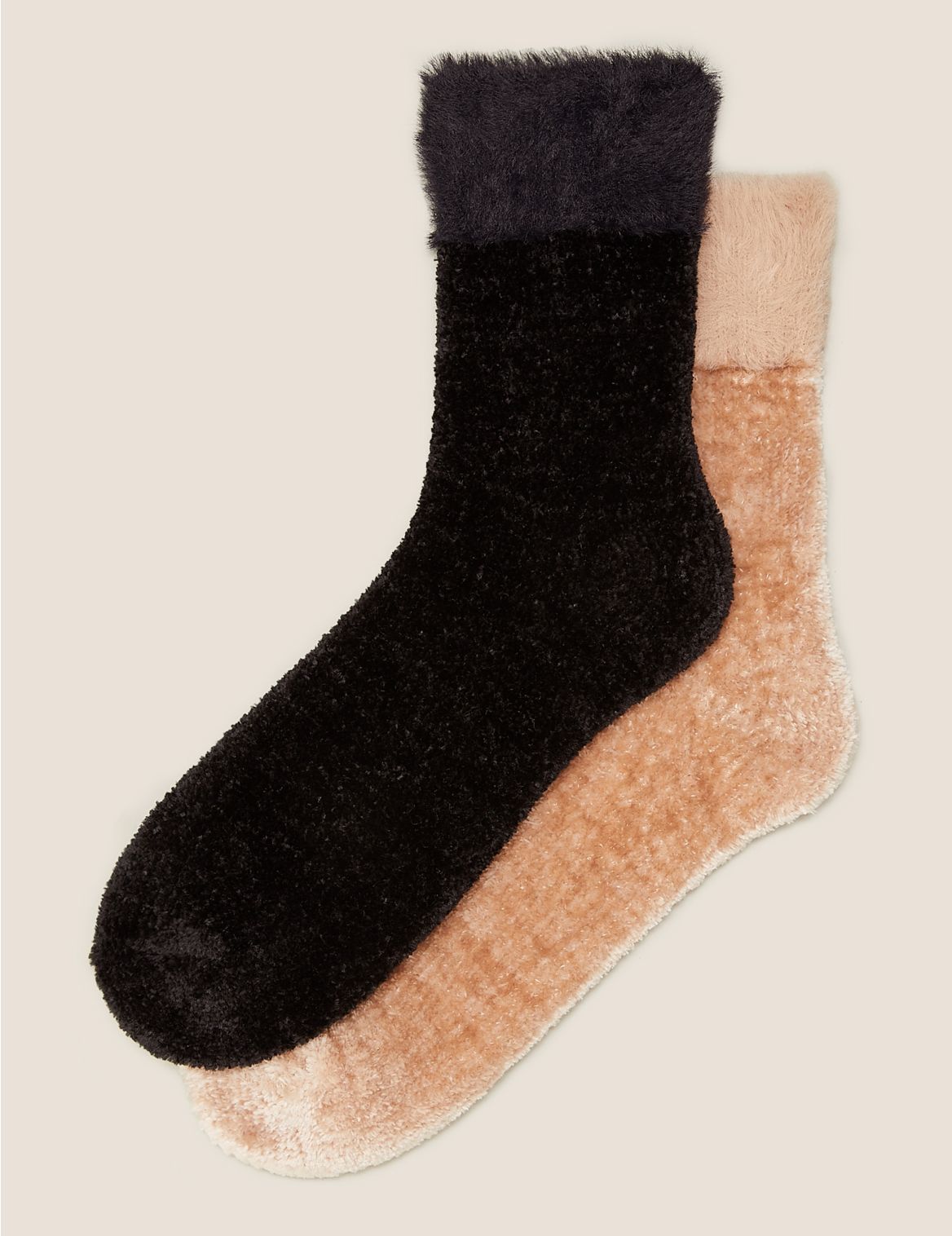 2pk Velvet Ankle High Socks black