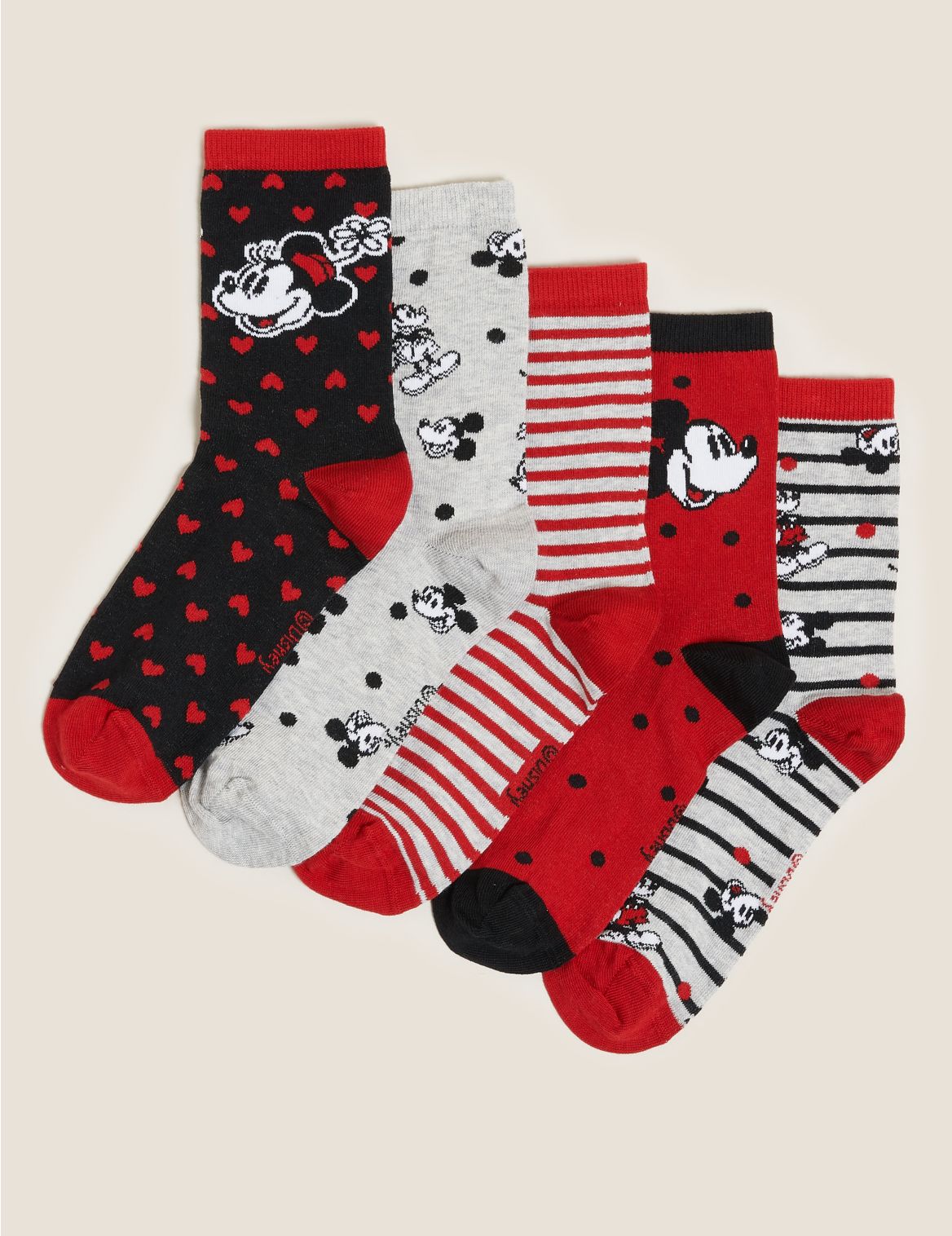 5pk Cotton Mickey Mouse&trade; Ankle High Socks grey