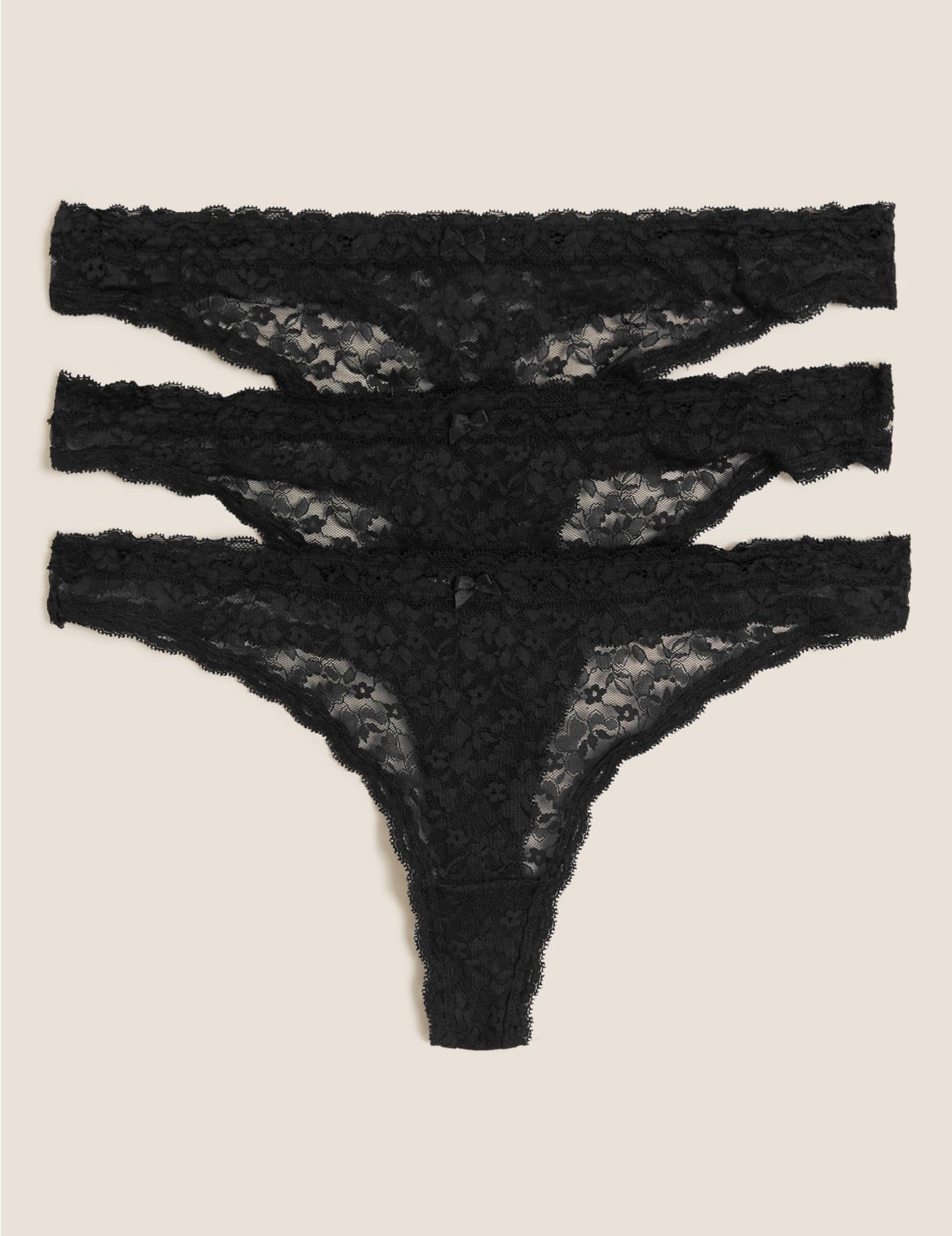 3pk Lace Thongs black