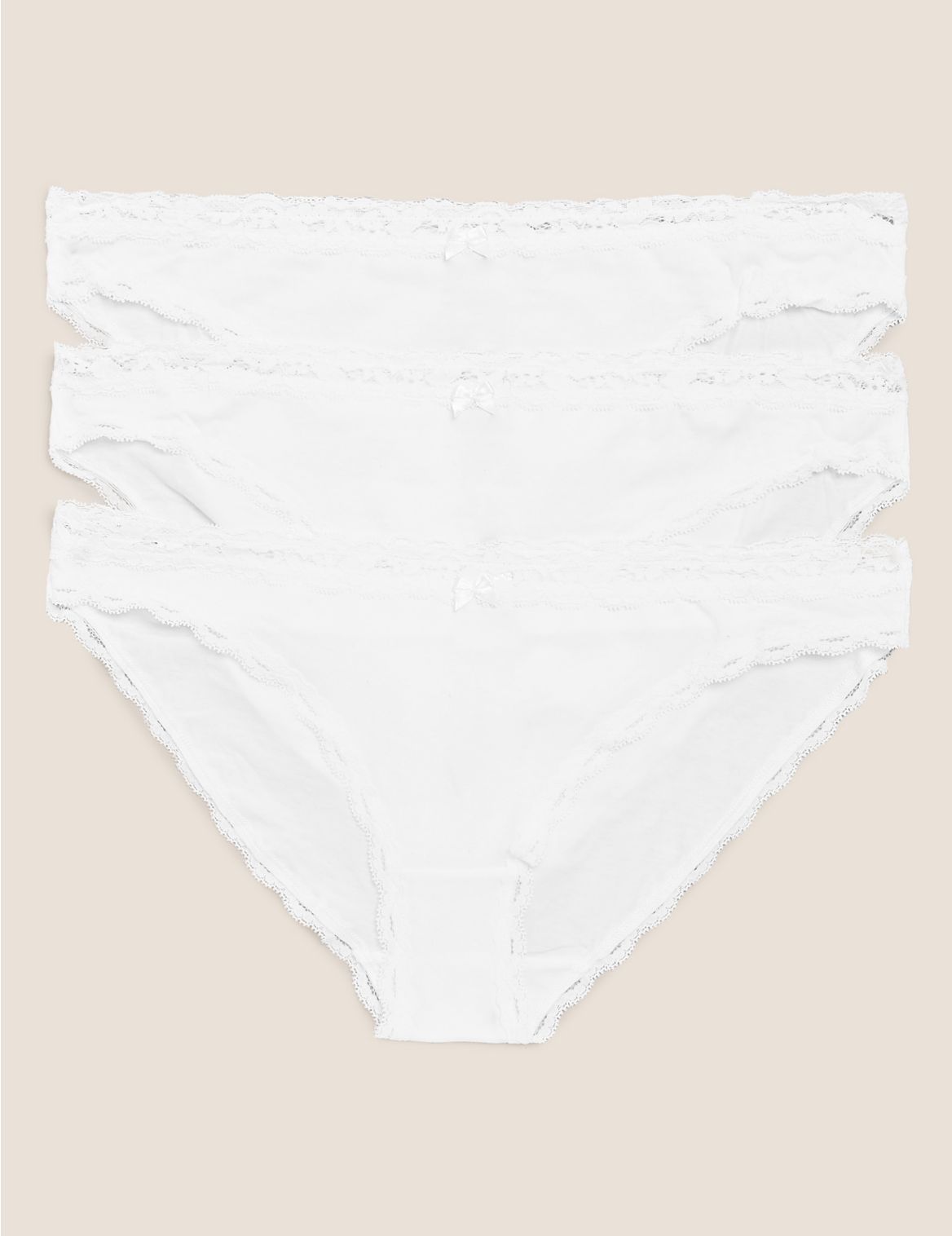 3pk Cotton & Lace Bikini Knickers white