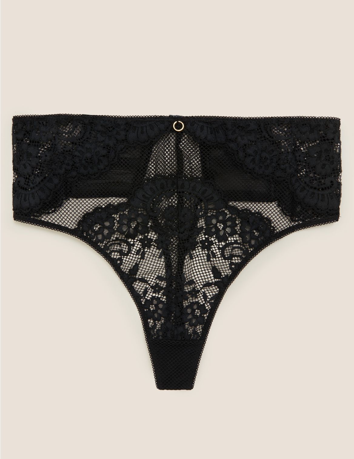 All Over Lace High Waisted Thong black