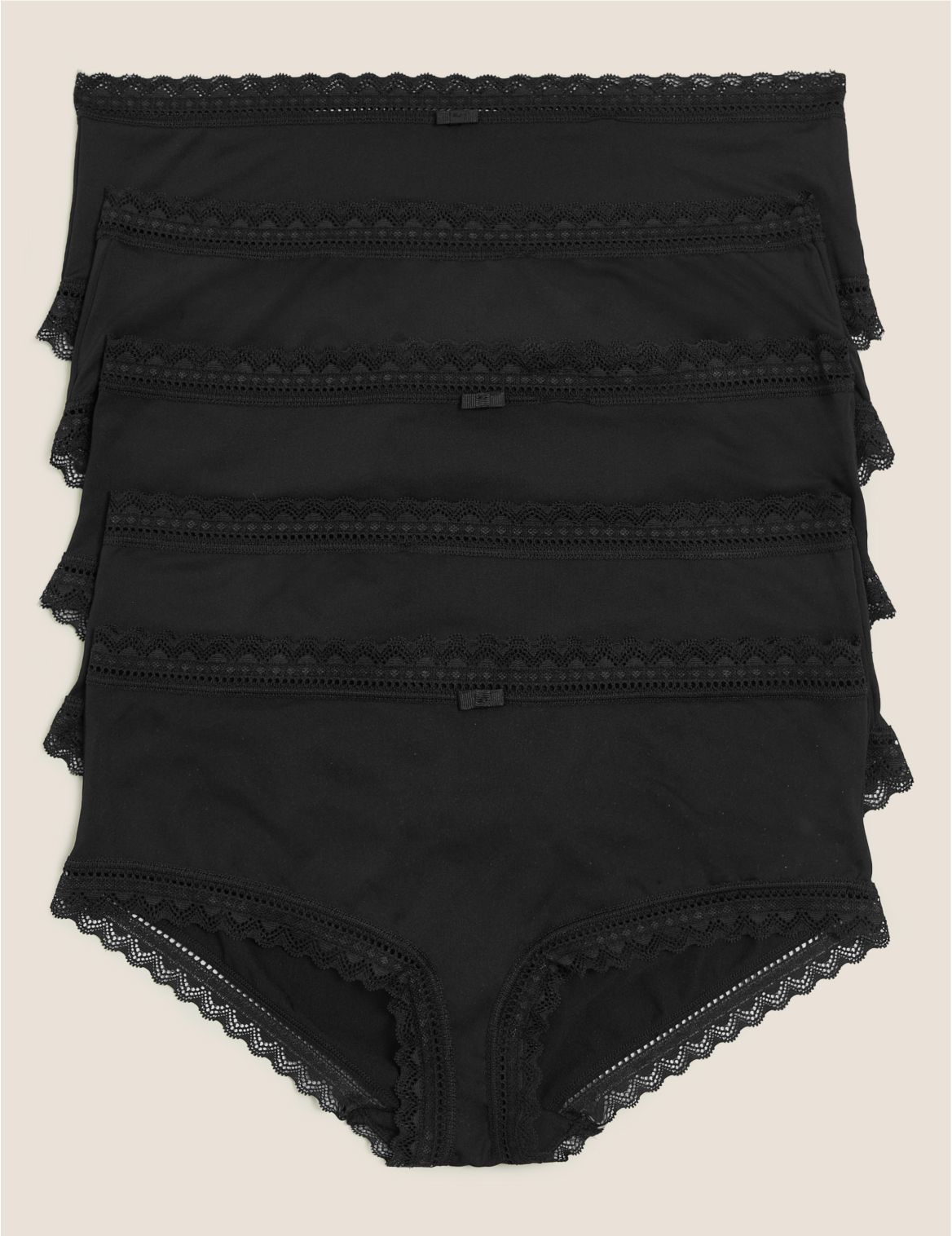 5pk Microfibre & Lace Shorts black