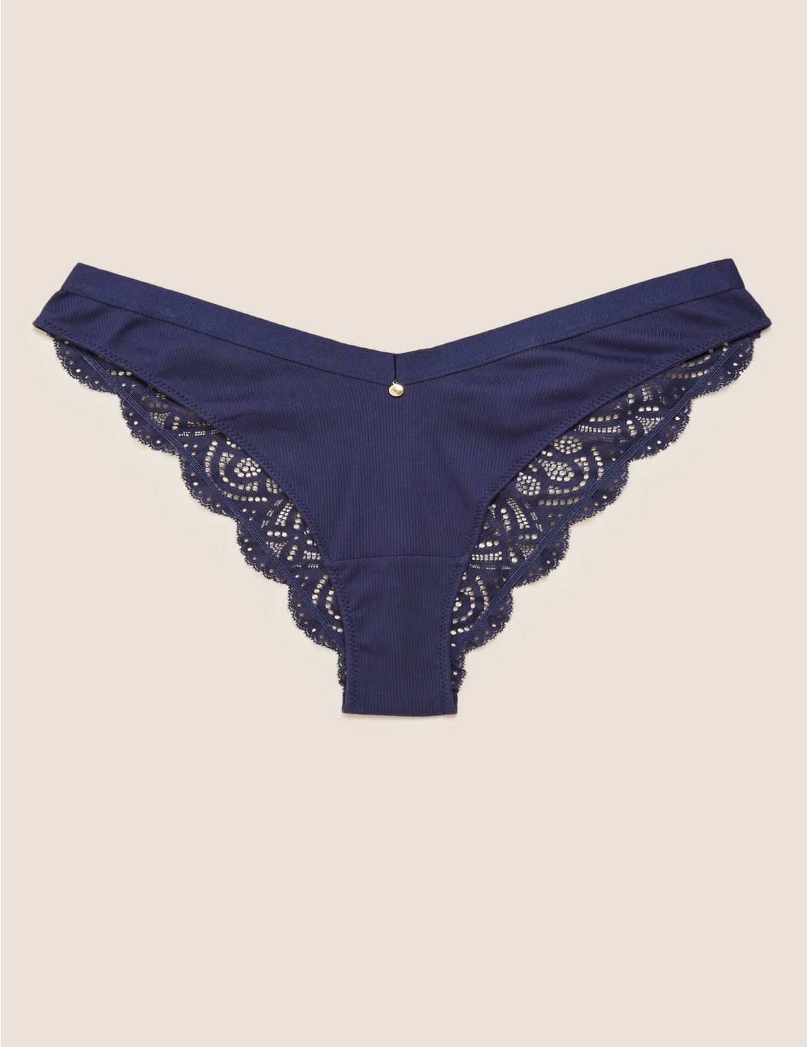 Cotton & Lace Ribbed Miami Knickers navy