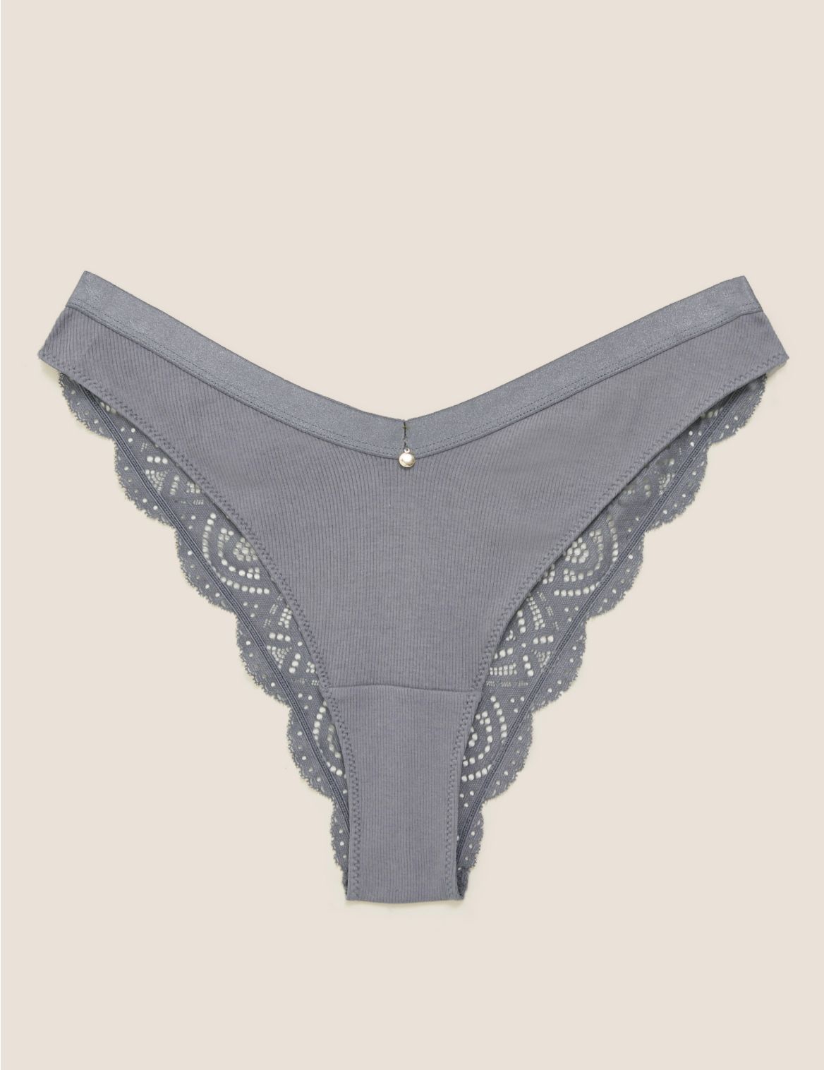Cotton & Lace Ribbed Miami Knickers grey