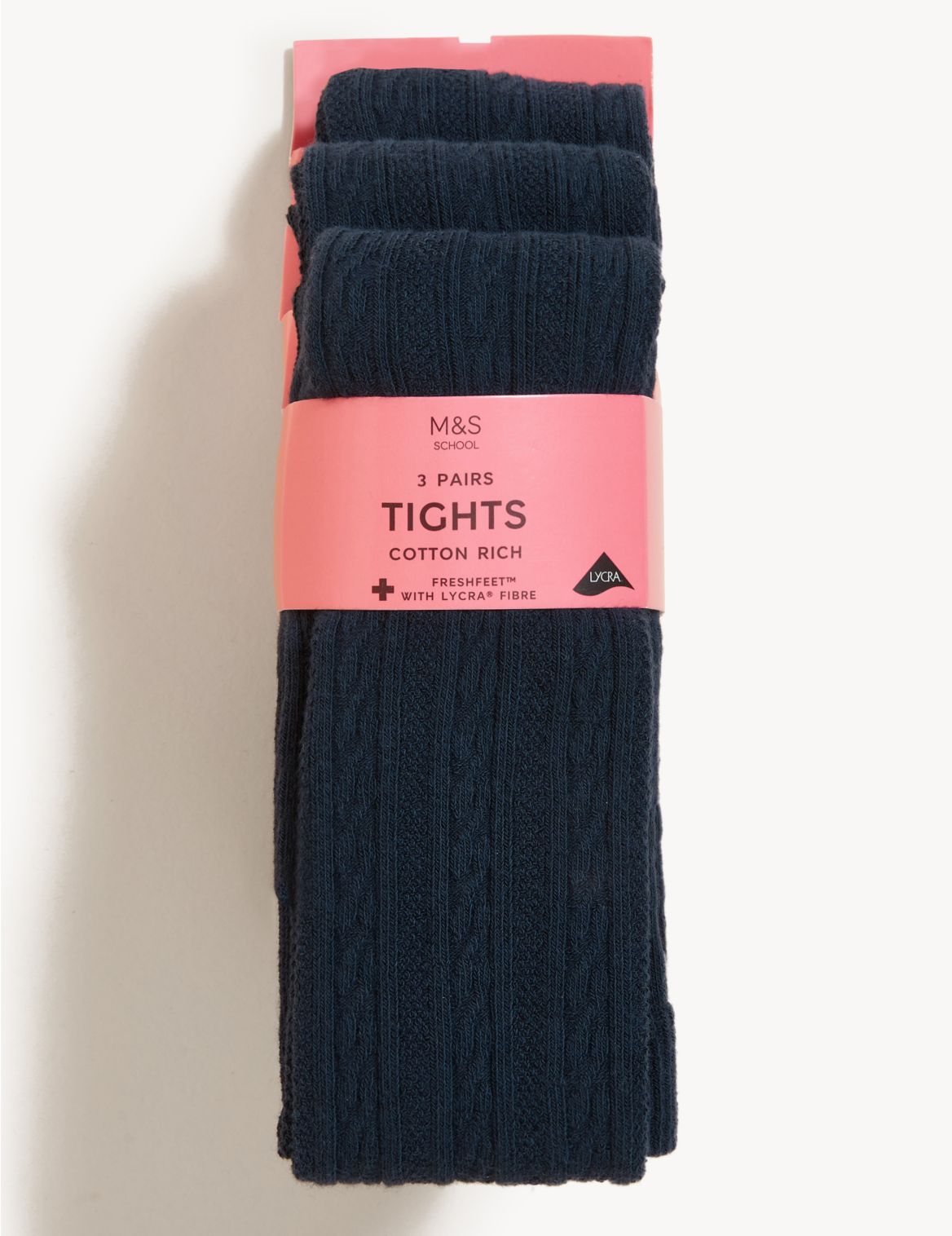 3pk of Cable Knit Tights (4-14 Yrs) navy