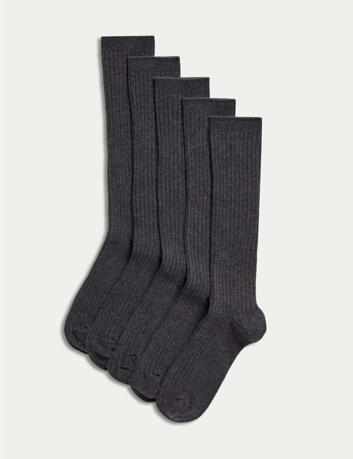 5 Pack of Long Ribbed School Socks grey