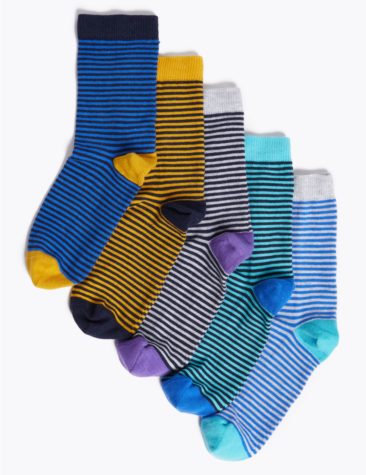 5pk Cotton Rich Striped Socks multi-coloured