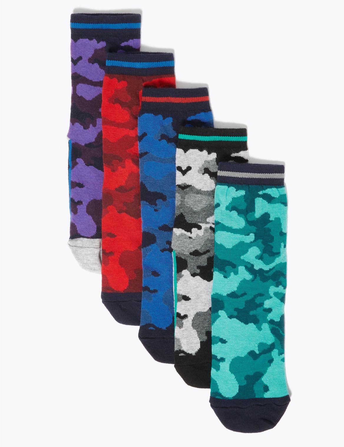5 Pack Cotton Camouflage Socks multi-coloured
