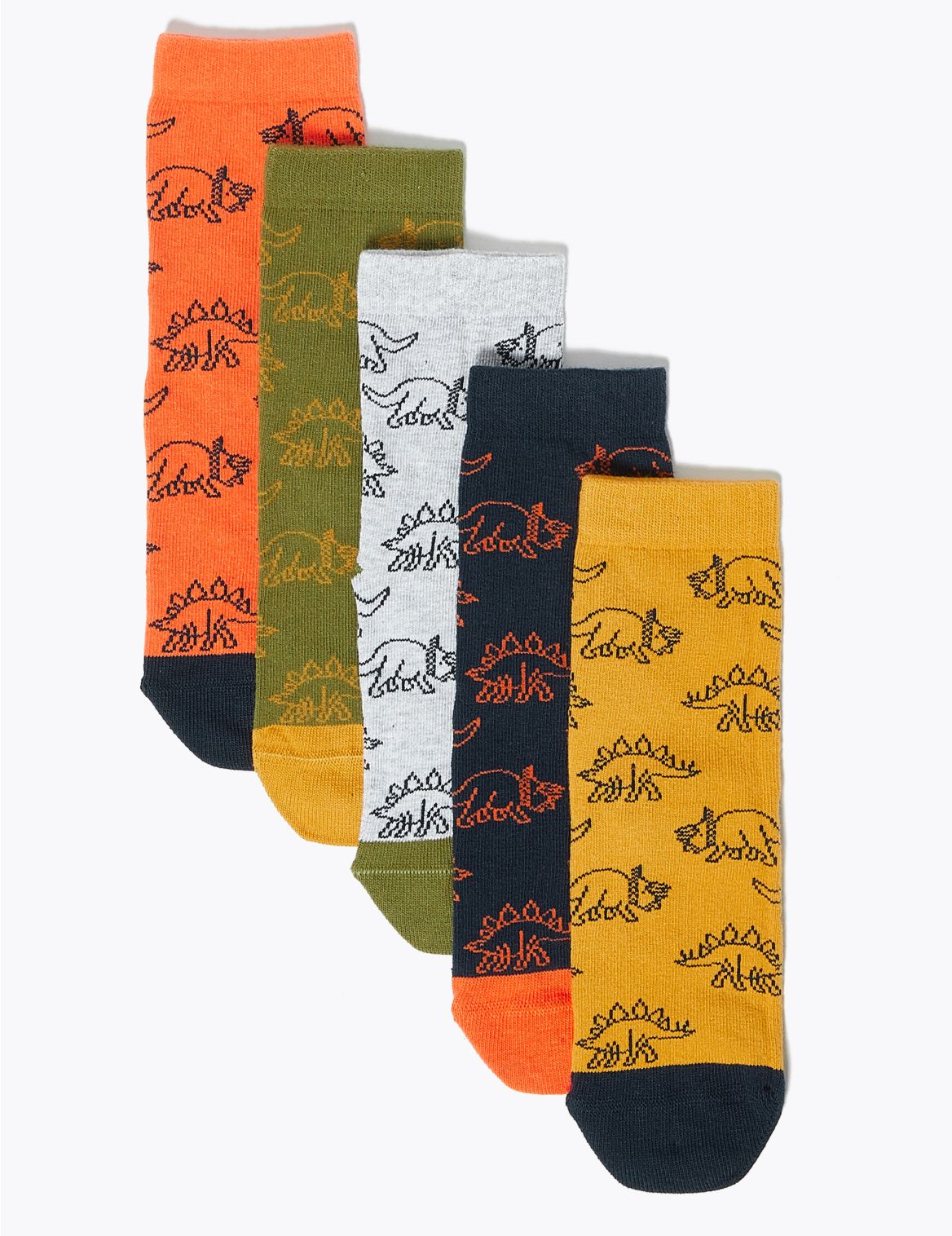 5 Pack Cotton Rich Dinosaur Print Socks multi-coloured