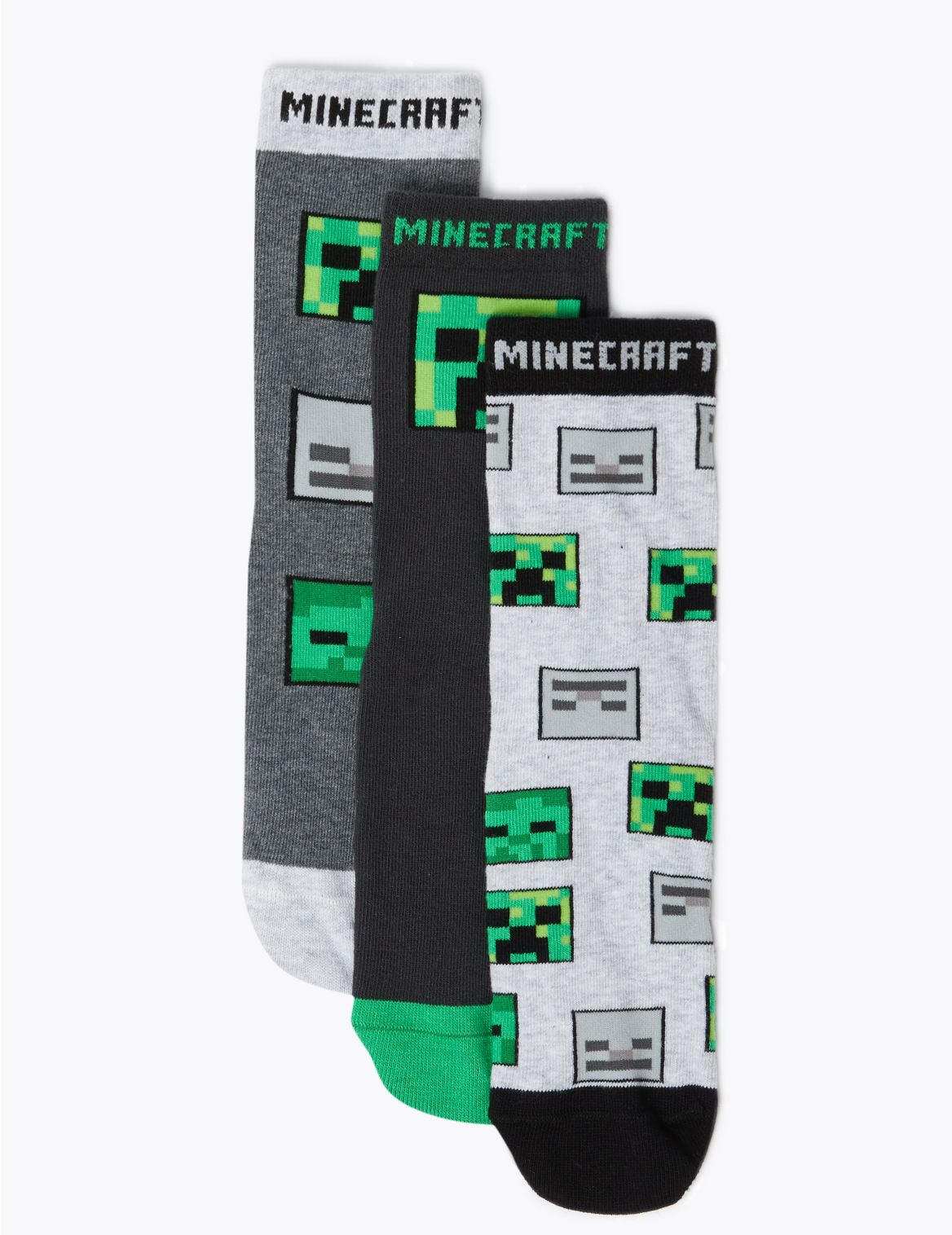 3 Pack Cotton Rich Minecraft&trade; Casual Socks green
