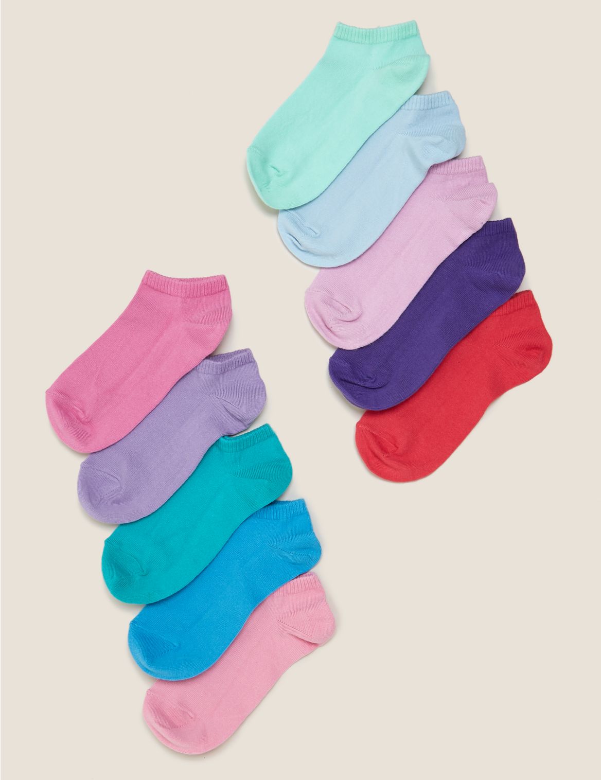 10pk Cotton Colourful Trainer Liner Socks multi-coloured
