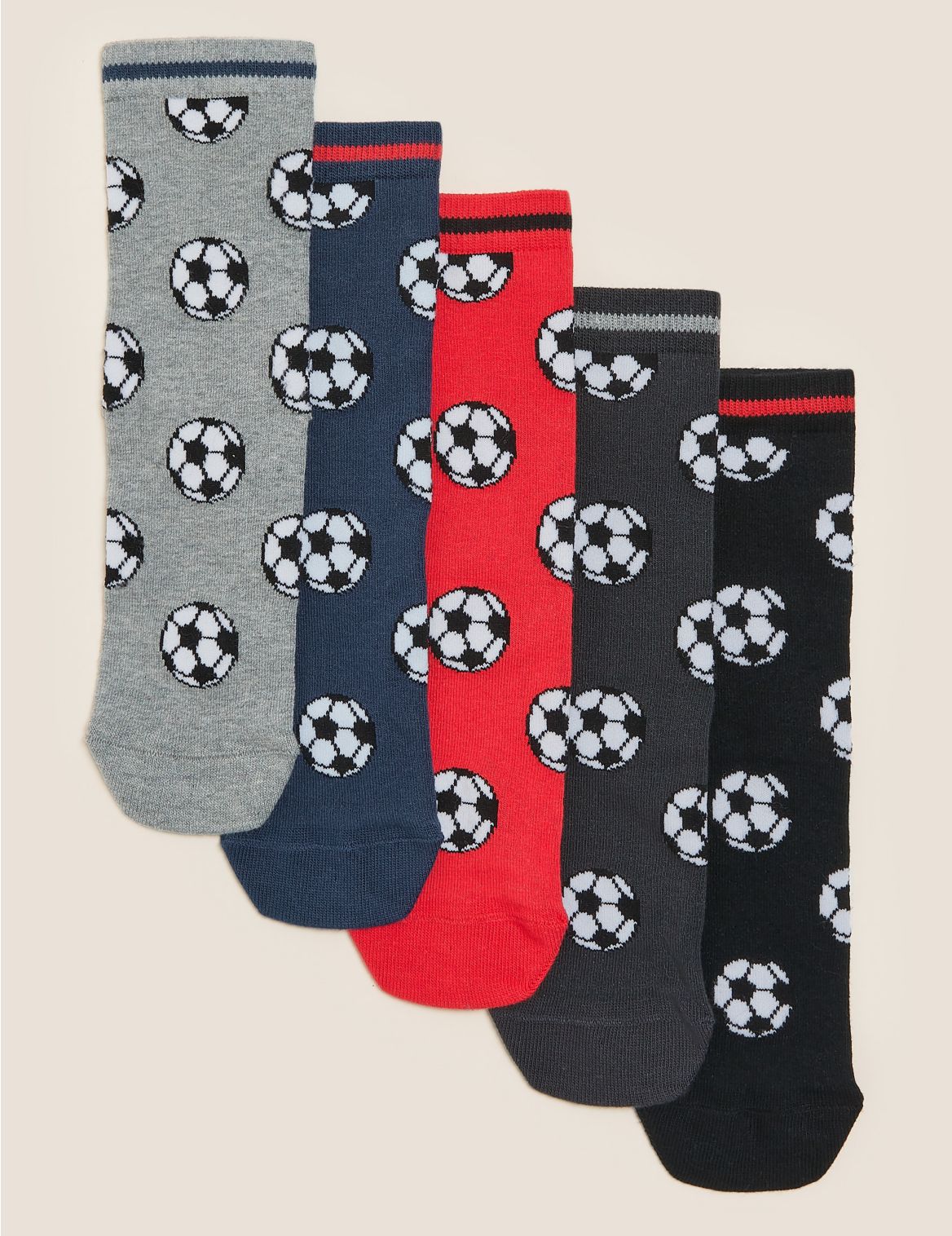 5pk Cotton Football Socks multi-coloured