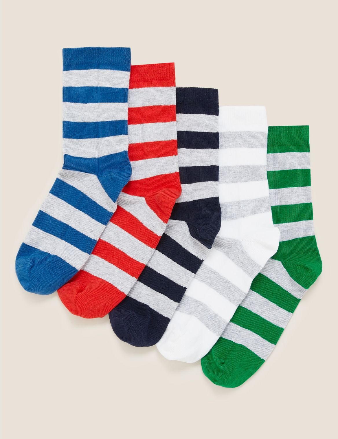 5pk Cotton Striped Rugby Socks grey