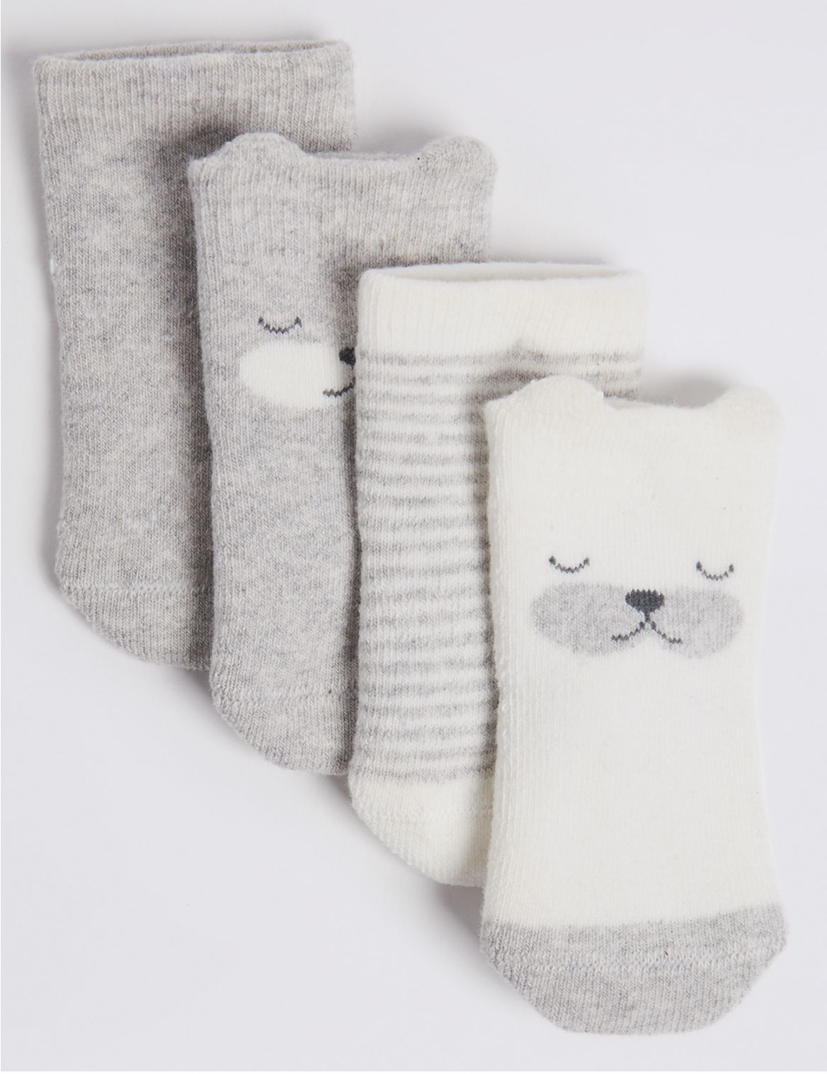 4pk of Bear Terry Baby Socks (0-12 Mths) grey