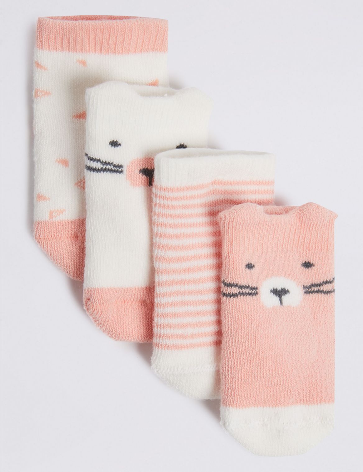 4pk of Bear Terry Baby Socks (0-12 Mths) pink