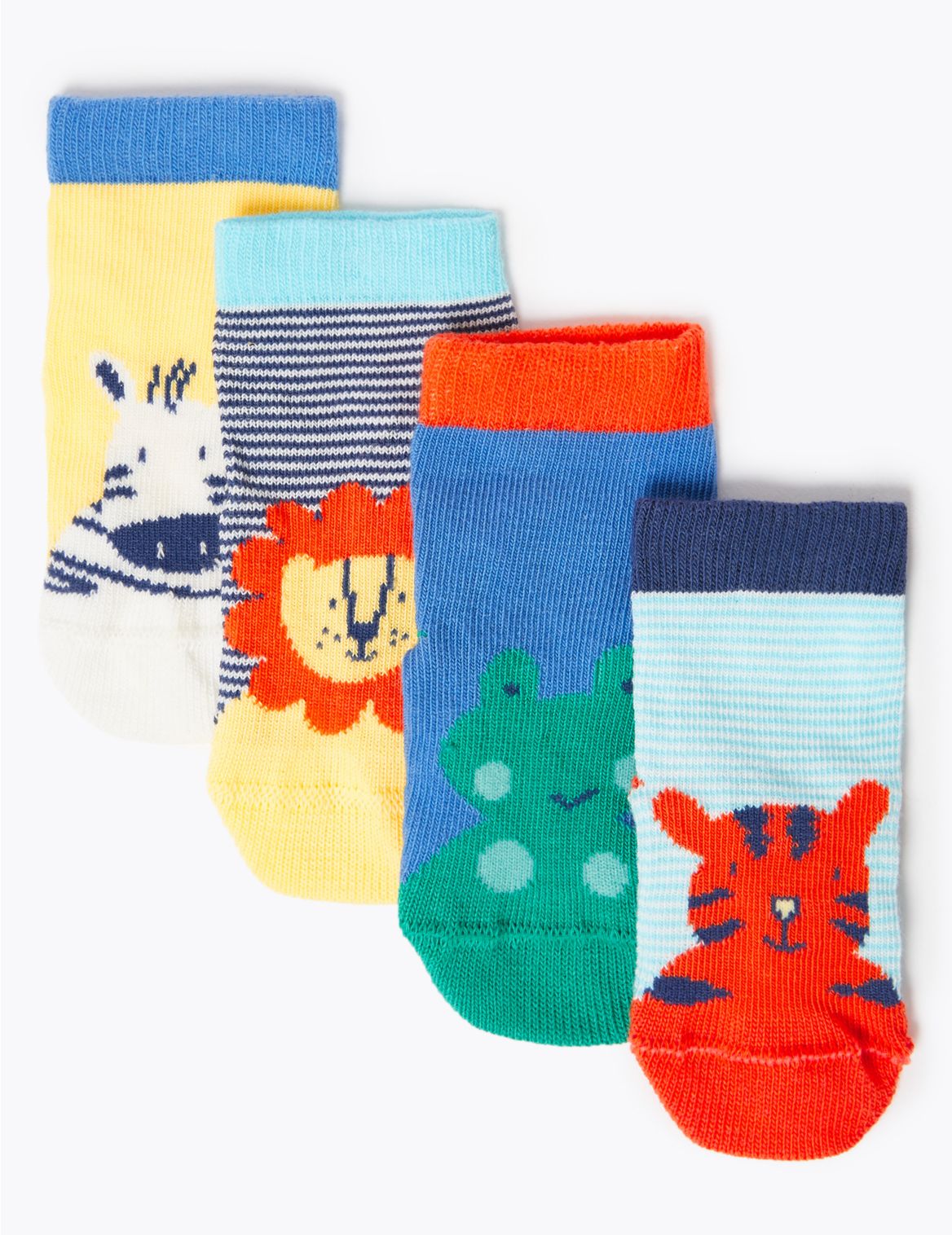 4pk Cotton Rich Animal Baby Socks (0-12 Mths) multi-coloured