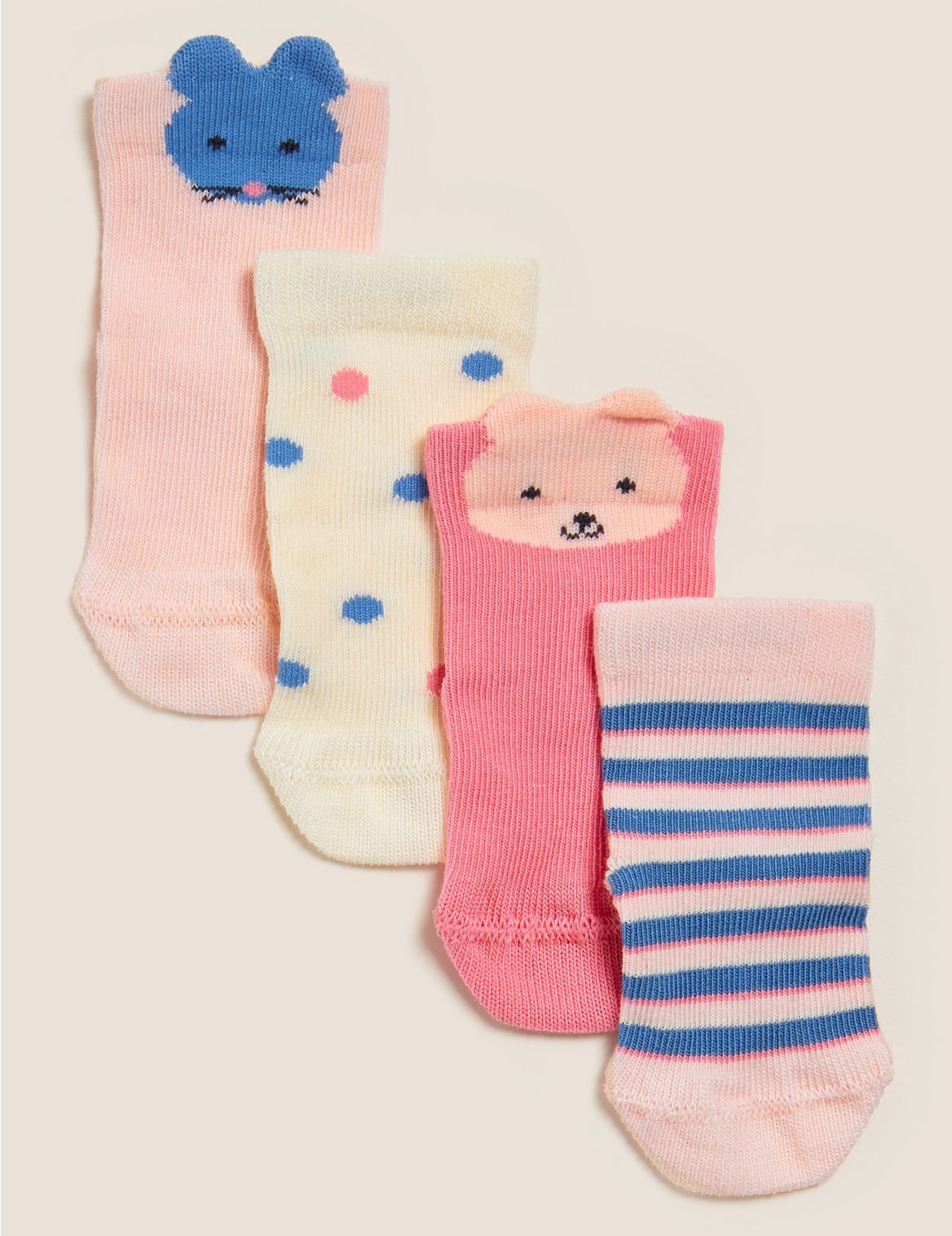 4pk Cotton Bunny Baby Socks (0-2 Yrs) multi-coloured