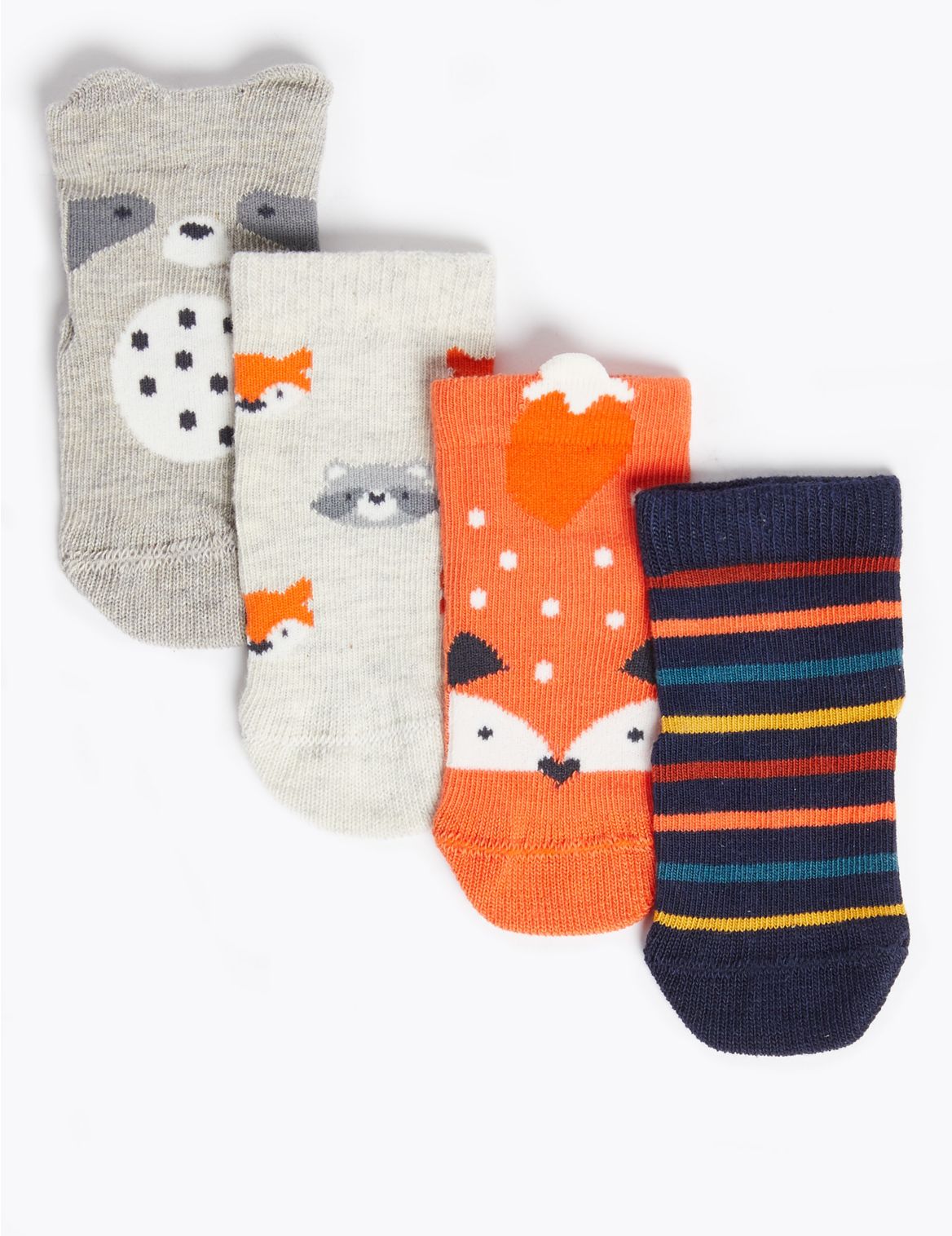 4pk Woodland Baby Socks (0-24 Mths) multi-coloured