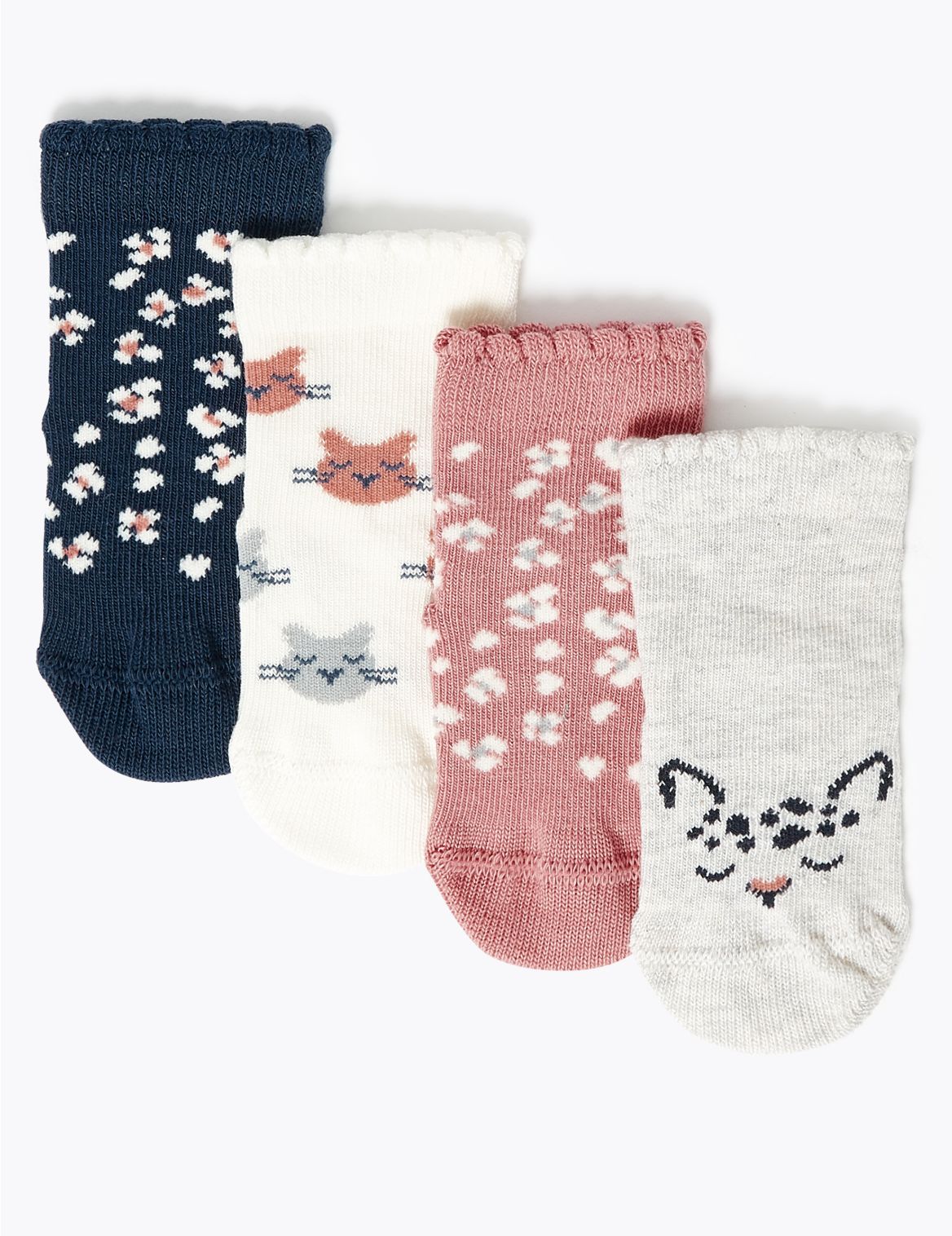 4pk Cat Baby Socks (0-24 Mths) multi-coloured