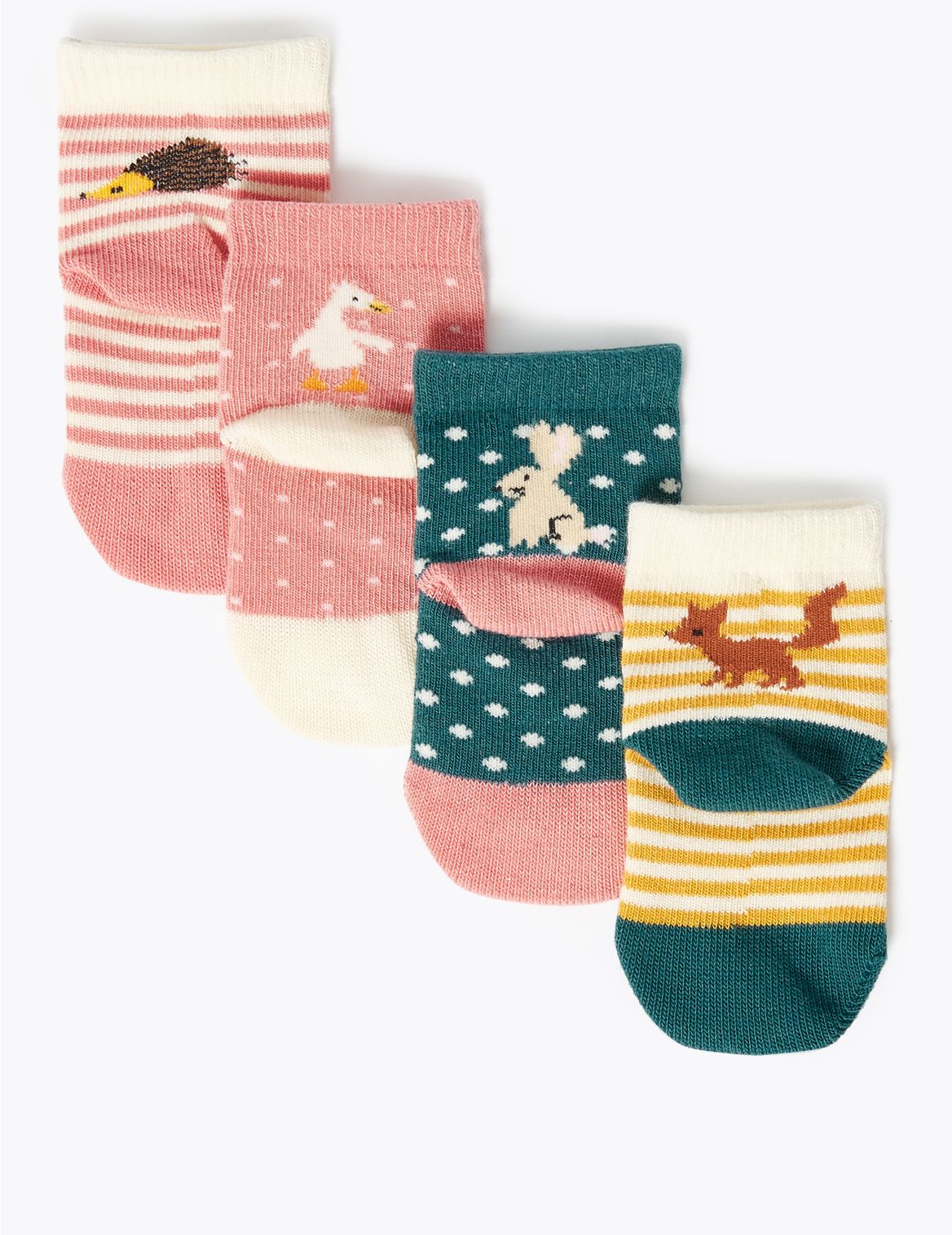 4 Pack Cotton Rich Animal Baby Socks (0-2 Yrs) multi-coloured