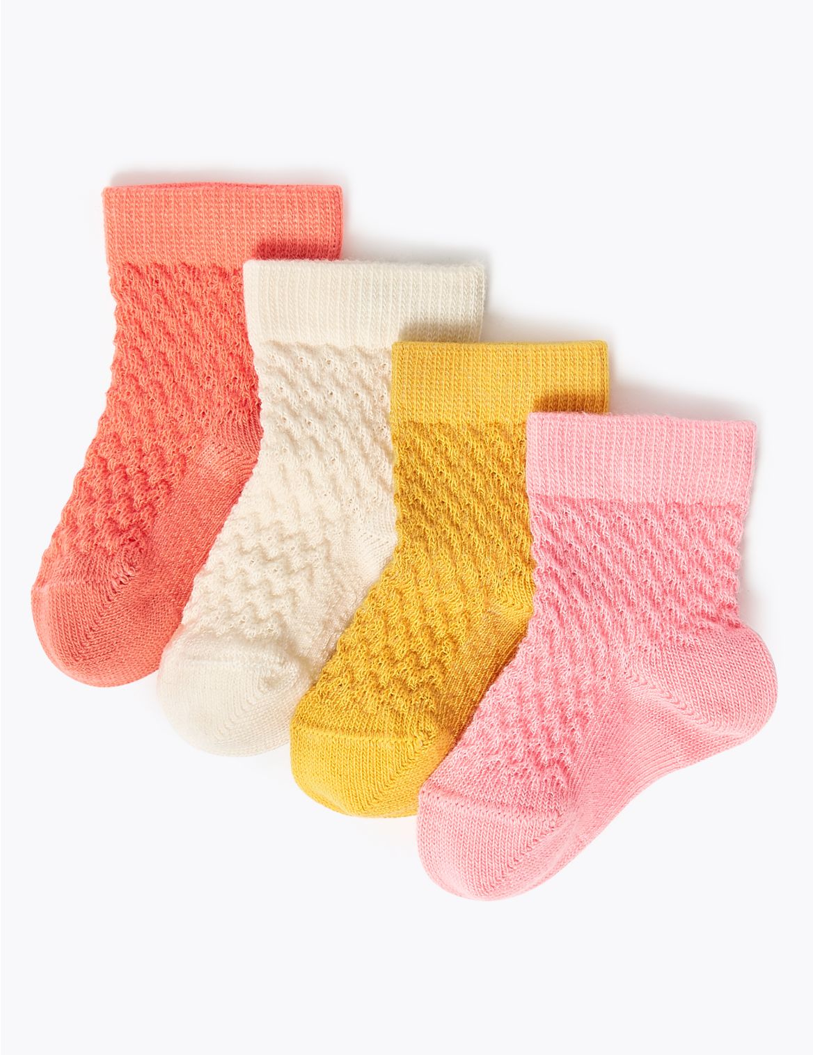 4pk Cotton Textured Baby Socks (0-24 Mths) multi-coloured