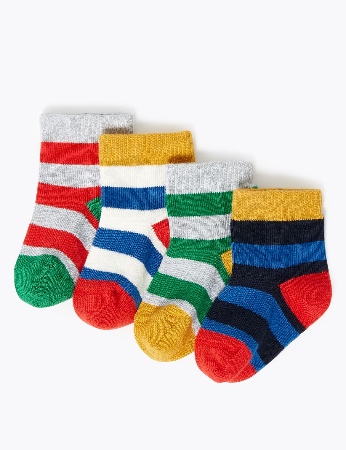 4pk Cotton Rich Striped Baby Socks (0-24 Mths) multi-coloured