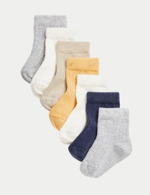 M&S 7pk Cotton Rich Baby Socks - 6-12 - Multi, Multi