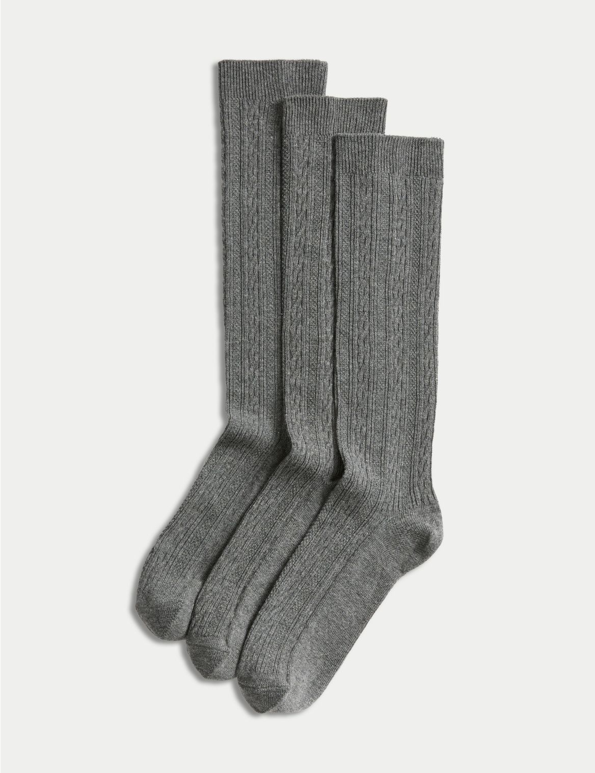 3pk of Cable Knee High Socks grey