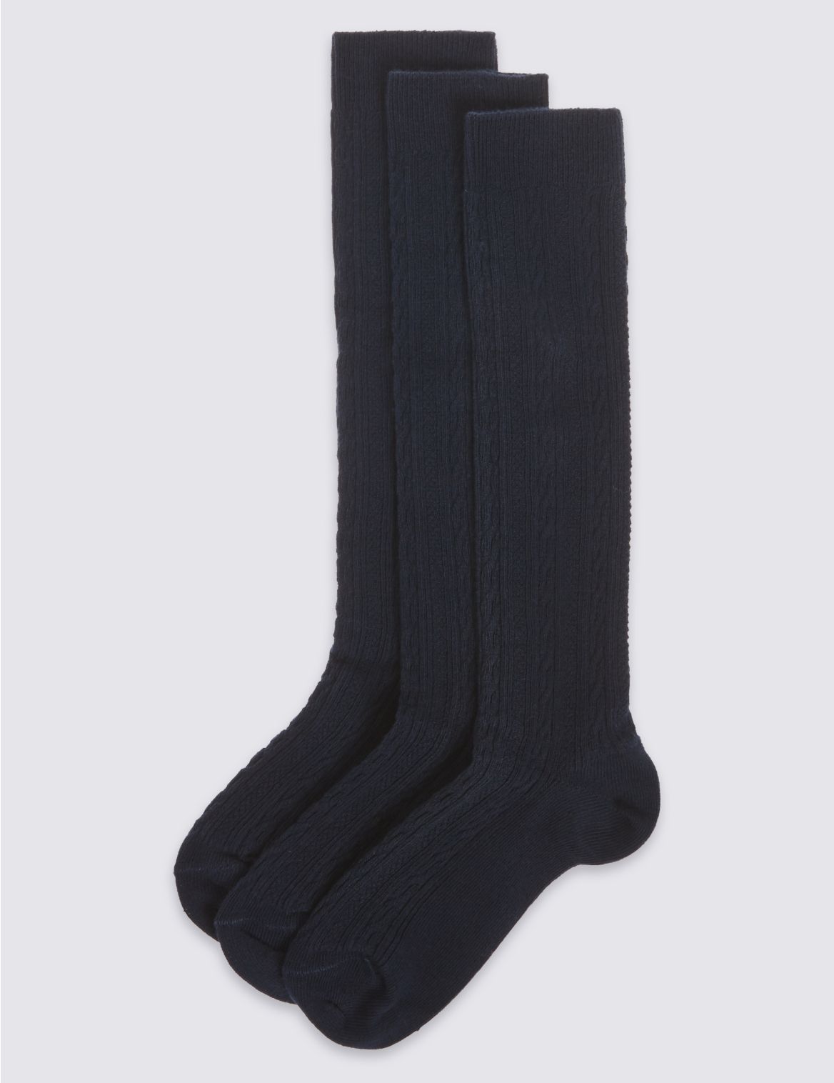 3pk of Cable Knee High Socks navy