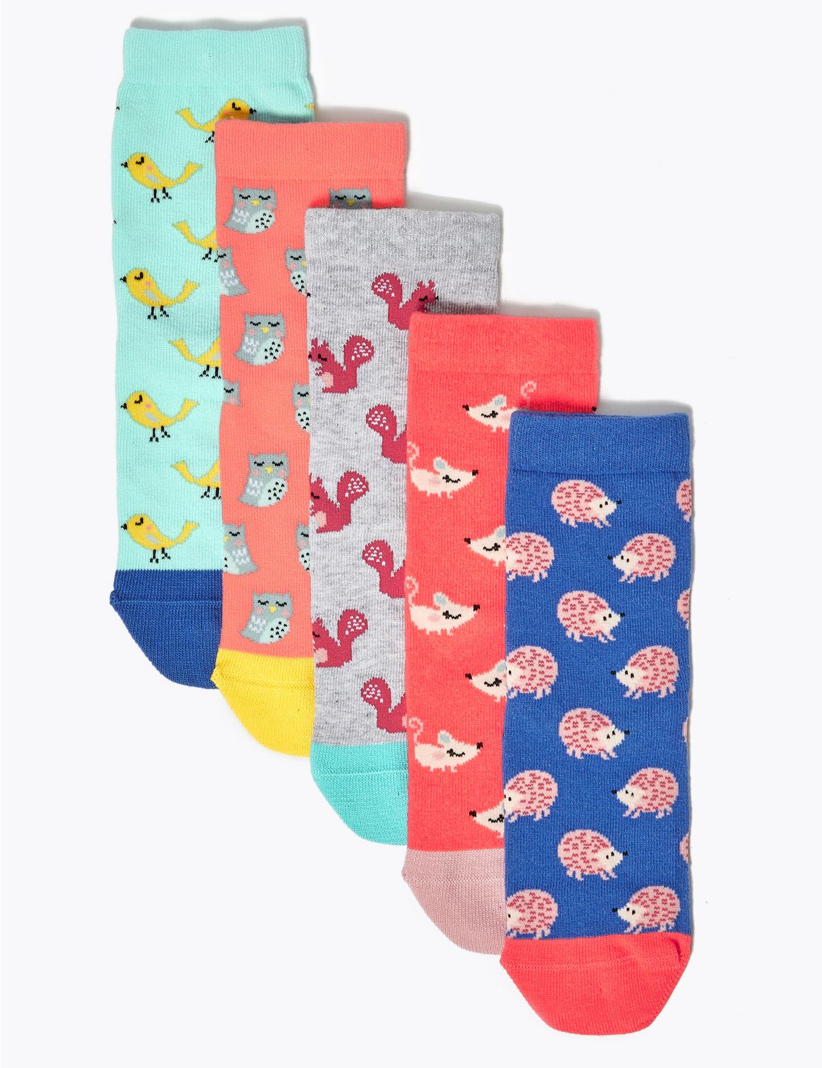 5pk Cotton Animal Print Socks multi-coloured