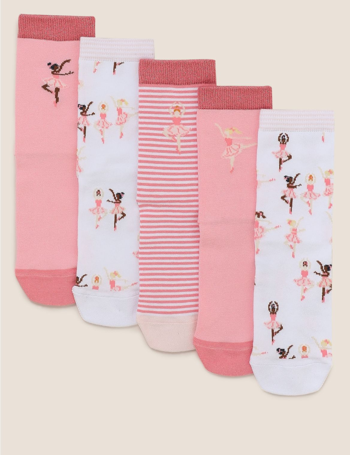 5pk Cotton Ballerina Socks pink