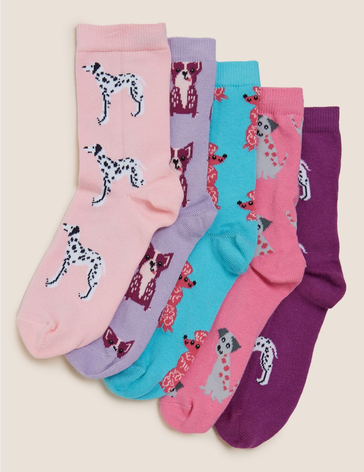 5pk Cotton Animal Socks multi-coloured