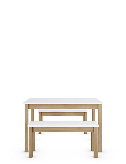 Loft 4 Seater Dining Table With Benches - 1Size - White, White