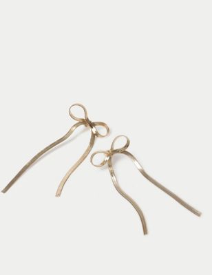 M&S Womens Silver Tone Bow Earrings - Gold, Gold