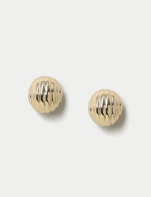 M&S Womens Gold Tone Ridge Ball Stud Earrings, Gold