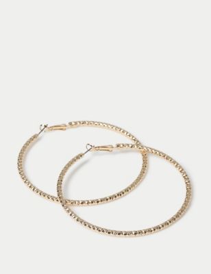 M&S Womens Gold Tone Textured Large Hoop Earrings, Gold