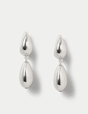 M&S Womens Silver Tone Bubble Drop Earrings, Silver