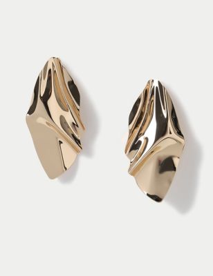 M&S Womens Gold Tone Folded Drop Earrings, Gold