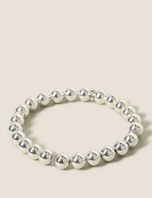 M&S Womens Silver Tone Beaded Bracelet  Silver