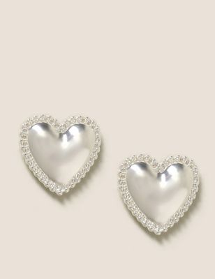 M&S Womens Silver Tone Heart Stud Earrings  Silver