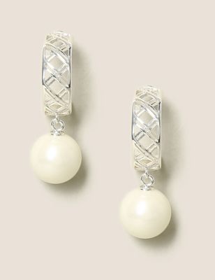 M&S Womens Silver Tone Pearl Drop Earrings